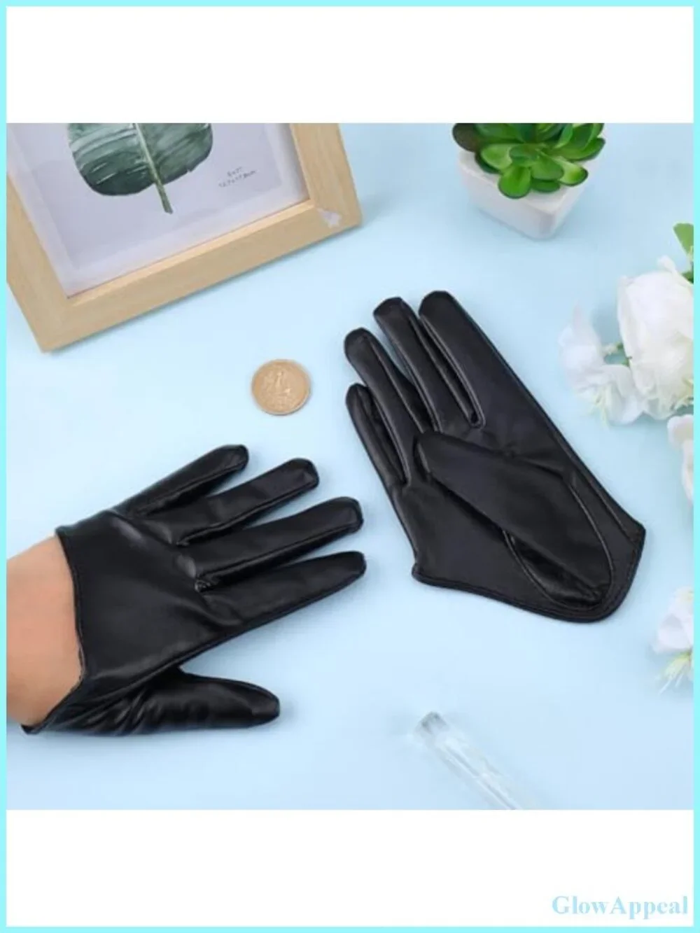Women Faux Leather Dancing Wet Look Extra Short PU Leather Half Palm Gloves